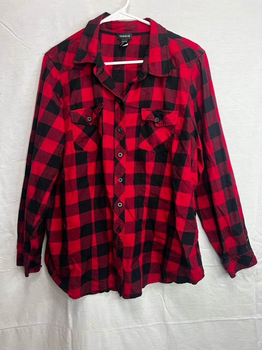 Torrid Red Black Buffalo Plaid Button Down Shirt Size 2 Plus Size